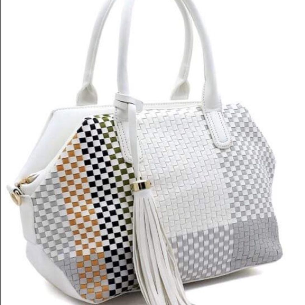Alyssa Nicole Fashion Woven Colorblock Satchel - Picture 2 of 8